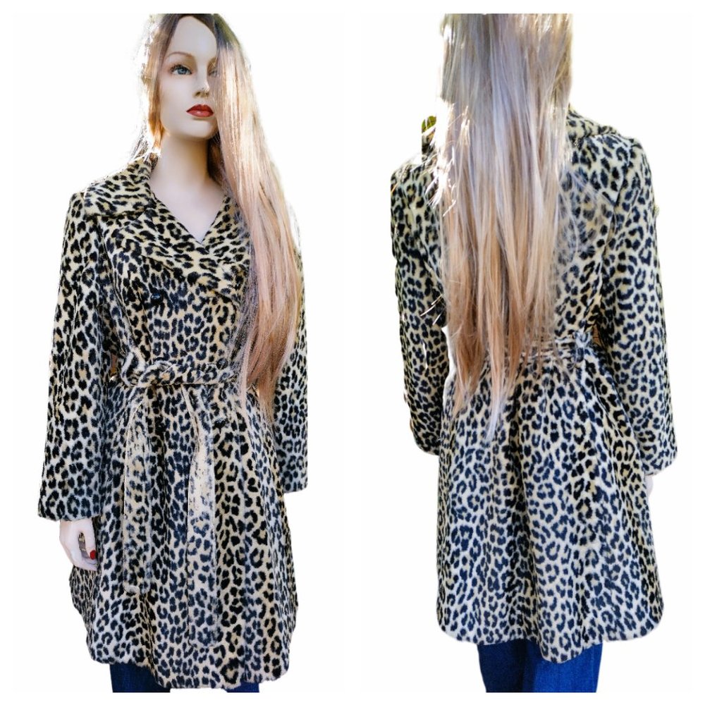 Plush Fur Cheetah Wrap - 60's Perfect Faux Fur Cheetah Leopard Wrap Coat Sz M-L